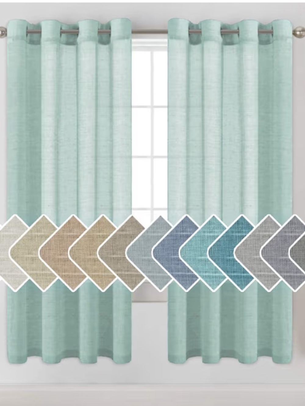 Linen Curtains Nickel Grommet Natural Linen Semi-Sheer Curtains 2 Panels 52x72